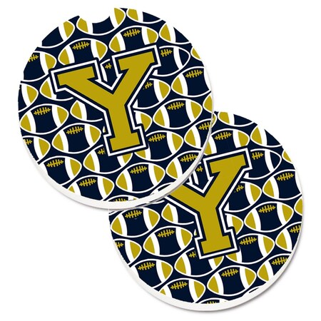 Carolines Treasures Letter Y Football Blue and Gold Set of 2 Cup Holder Car Coaster CJ1074-YCARC
